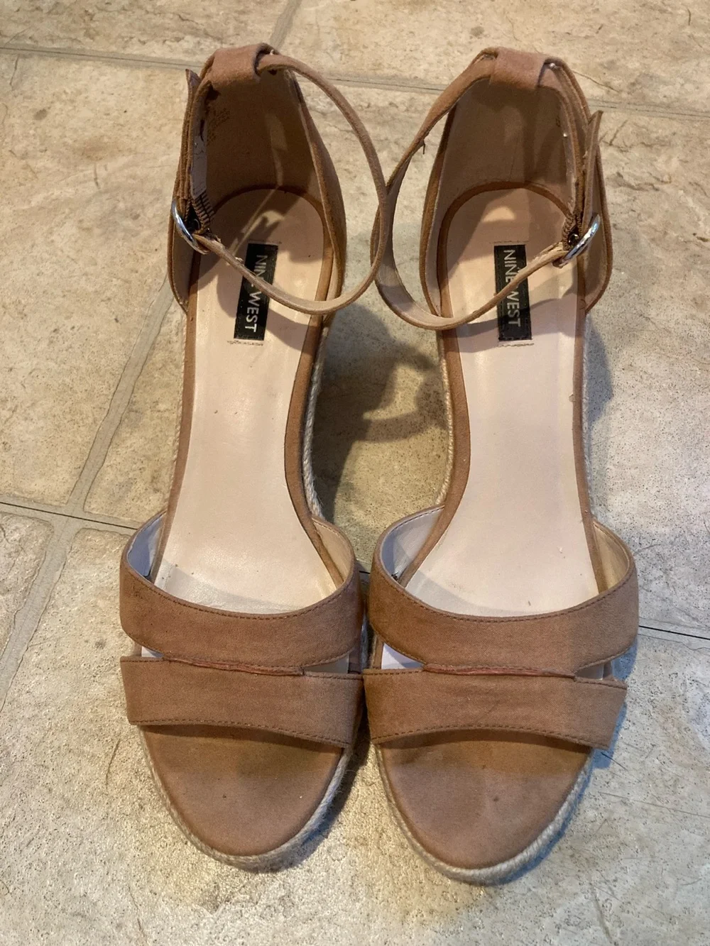 Nine West Tan Suede Ankle-Strap Wedge Espadrille Sandals size 9M